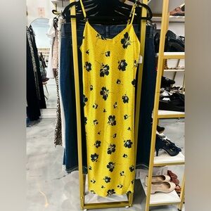 Rebecca Minkoff mustard yellow and blue floral midi slip dress nwt